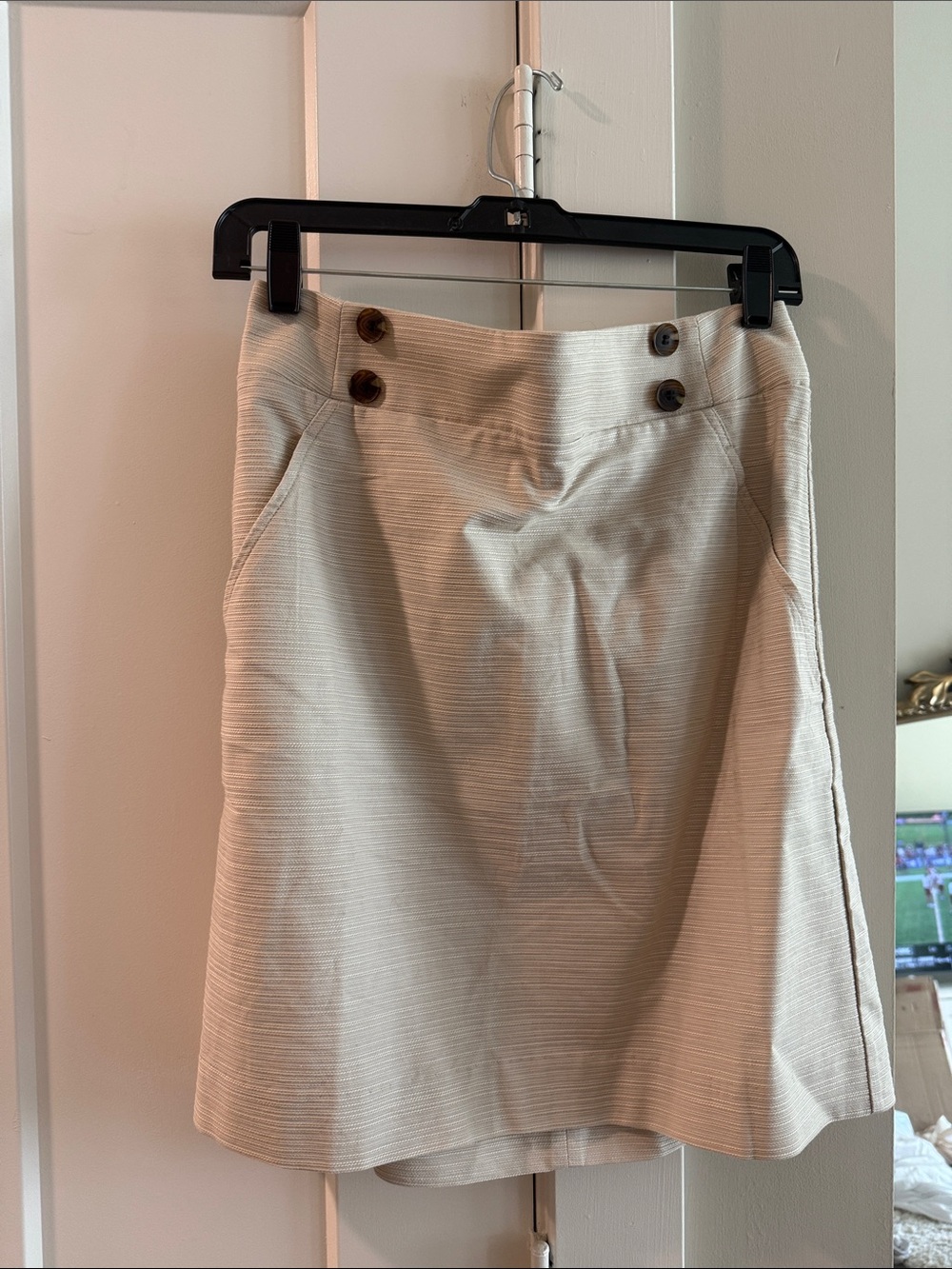 Ann Taylor Factory Cream A-Line Skirt with Button Accents